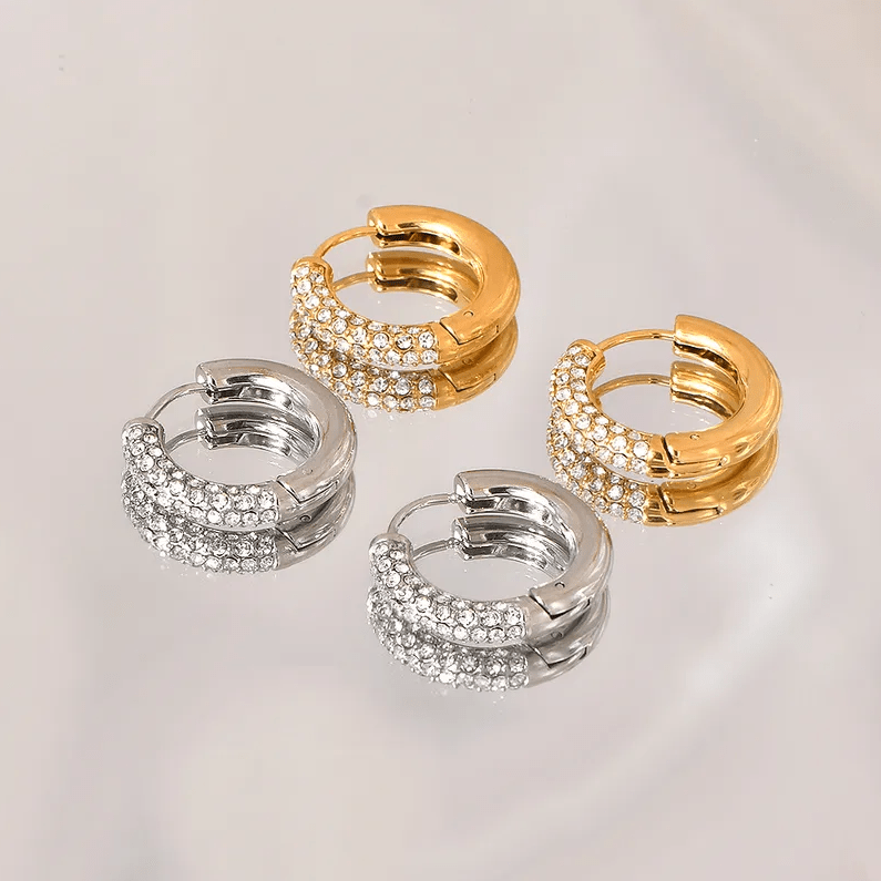 Golden and Silver Crystal Hoop Earrings - Earrings - 18k Gold Plated Waterproof Jewellery - Collection 9