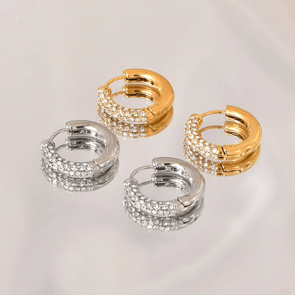 Golden and Silver Crystal Hoop Earrings - Earrings - 18k Gold Plated Waterproof Jewellery - Collection 9
