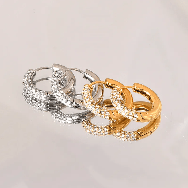 Golden and Silver Crystal Hoop Earrings - Earrings - 18k Gold Plated Waterproof Jewellery - Collection 9