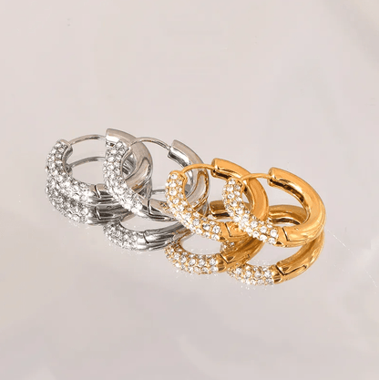 Golden and Silver Crystal Hoop Earrings - Earrings - 18k Gold Plated Waterproof Jewellery - Collection 9