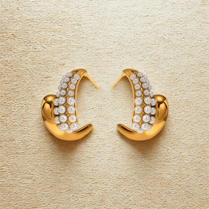 Golden Pearl Chunky Hoop Earrings - Earrings - 18k Gold Plated Waterproof Jewellery - Collection 9
