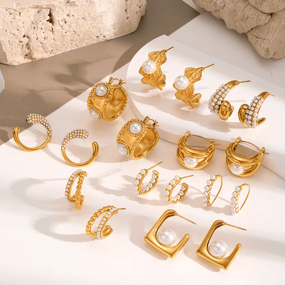Golden Pearl Chunky Hoop Earrings - Earrings - 18k Gold Plated Waterproof Jewellery - Collection 9
