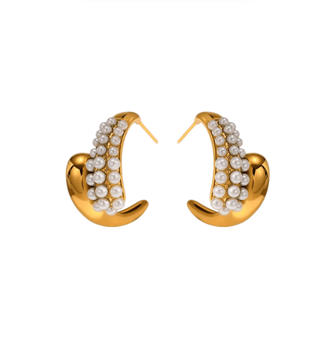 Golden Pearl Chunky Hoop Earrings - Earrings - 18k Gold Plated Waterproof Jewellery - Collection 9