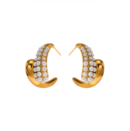 Golden Pearl Chunky Hoop Earrings - Earrings - 18k Gold Plated Waterproof Jewellery - Collection 9