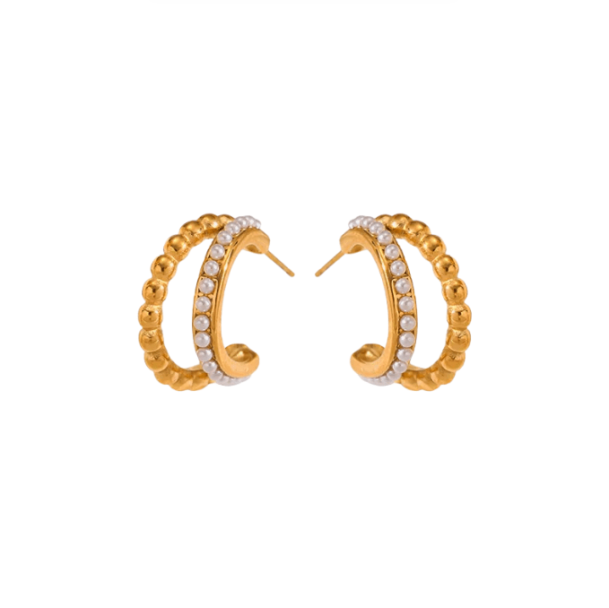 Golden Pearl Double Hoop Earrings - Earrings - 18k Gold Plated Waterproof Jewellery - Collection 9