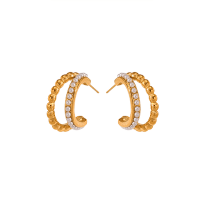 Golden Pearl Double Hoop Earrings - Earrings - 18k Gold Plated Waterproof Jewellery - Collection 9