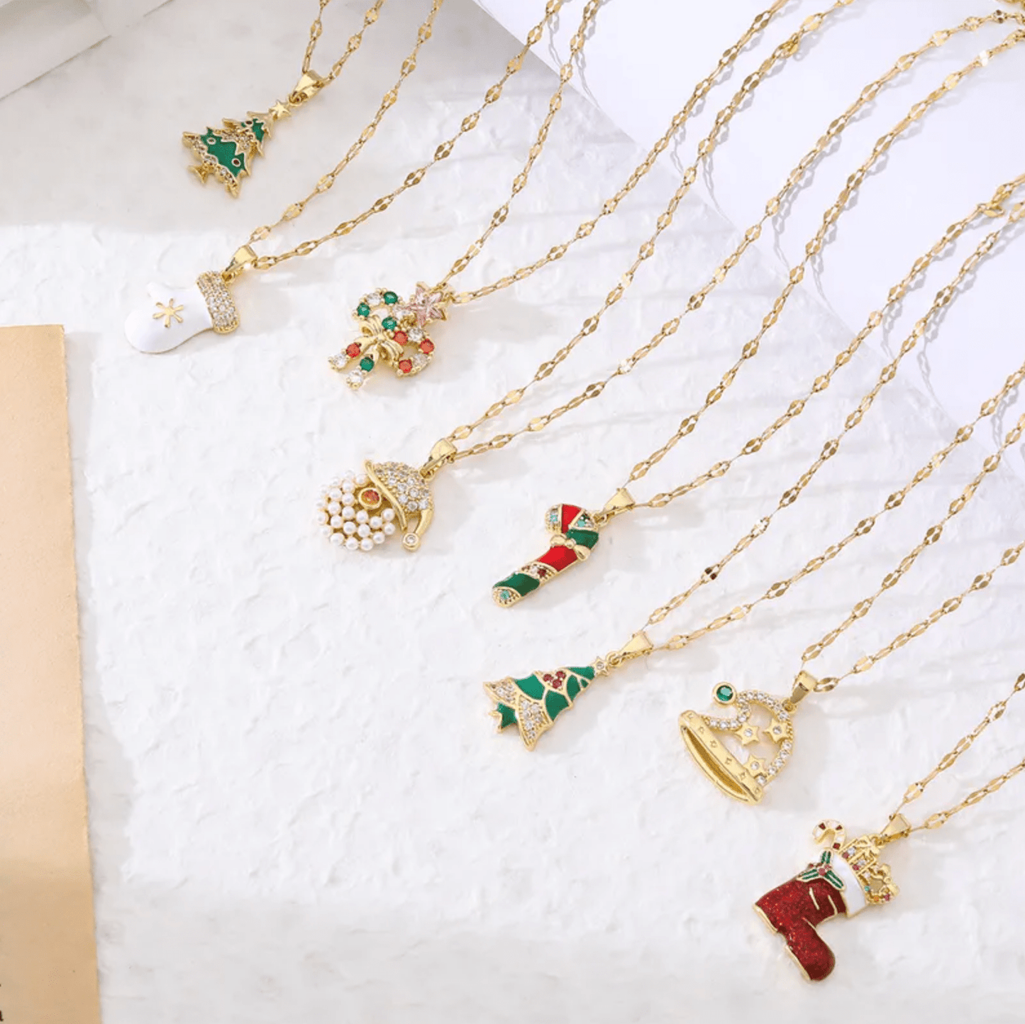 Green Enamel Christmas Tree Crystal Necklace - Necklaces - 18k Gold Plated Waterproof Jewellery - Collection 9