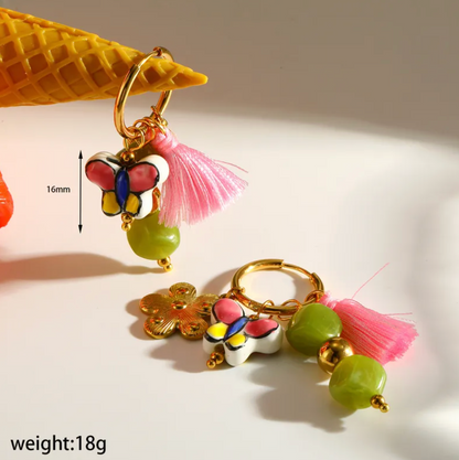 Summer Garden Charm Hoop Earrings