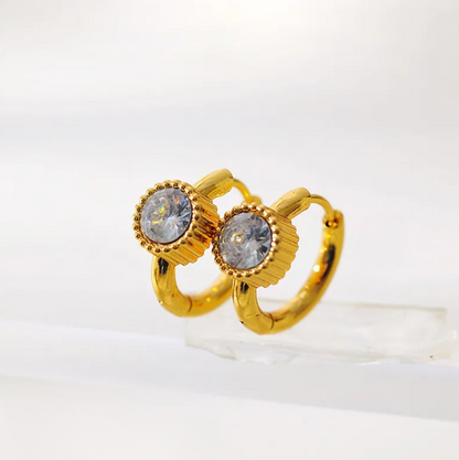 Gold Crystal Round Huggie Earrings - Earrings - 18k Gold Plated Waterproof Jewellery - Collection 9
