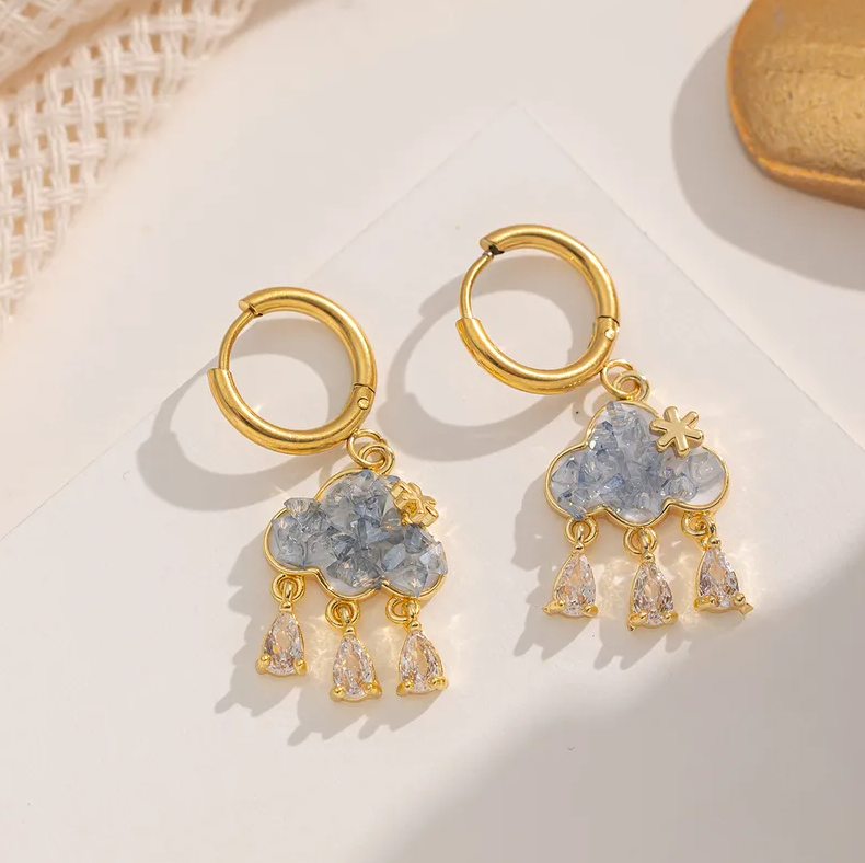 Gold Cloud Raindrop Jewellery Set - Jewellery Set - 18k Gold Plated Waterproof Jewellery - Collection 9