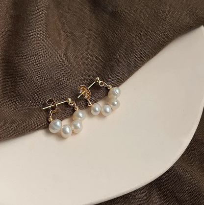 Gold Freshwater Pearl Cluster Huggie Earrings - - 18k Gold Plated Waterproof Jewellery - Collection 9