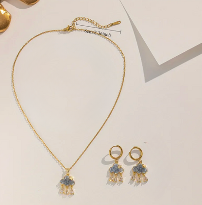 Gold Cloud Raindrop Jewellery Set - Jewellery Set - 18k Gold Plated Waterproof Jewellery - Collection 9