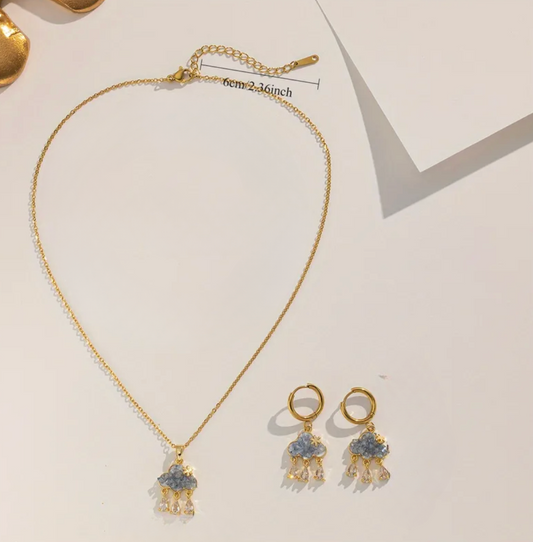 Gold Cloud Raindrop Jewellery Set - Jewellery Set - 18k Gold Plated Waterproof Jewellery - Collection 9
