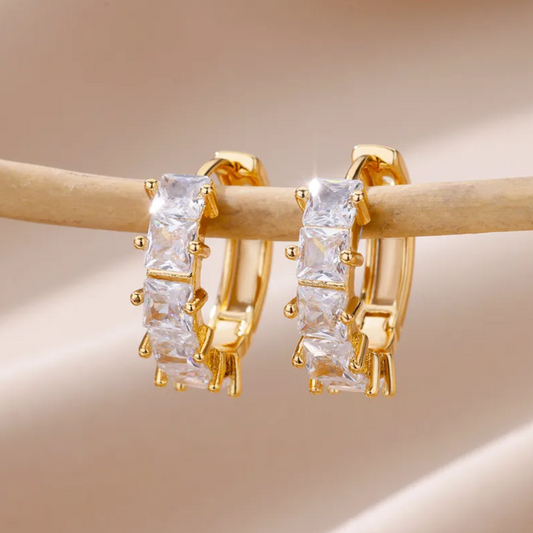 Gold Zircon Rectangle Stud Earrings - Earrings - 18k Gold Plated Waterproof Jewellery - Collection 9