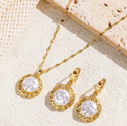 Gold White Pearl Jewellery Set - Jewellery Set - 18k Gold Plated Waterproof Jewellery - Collection 9