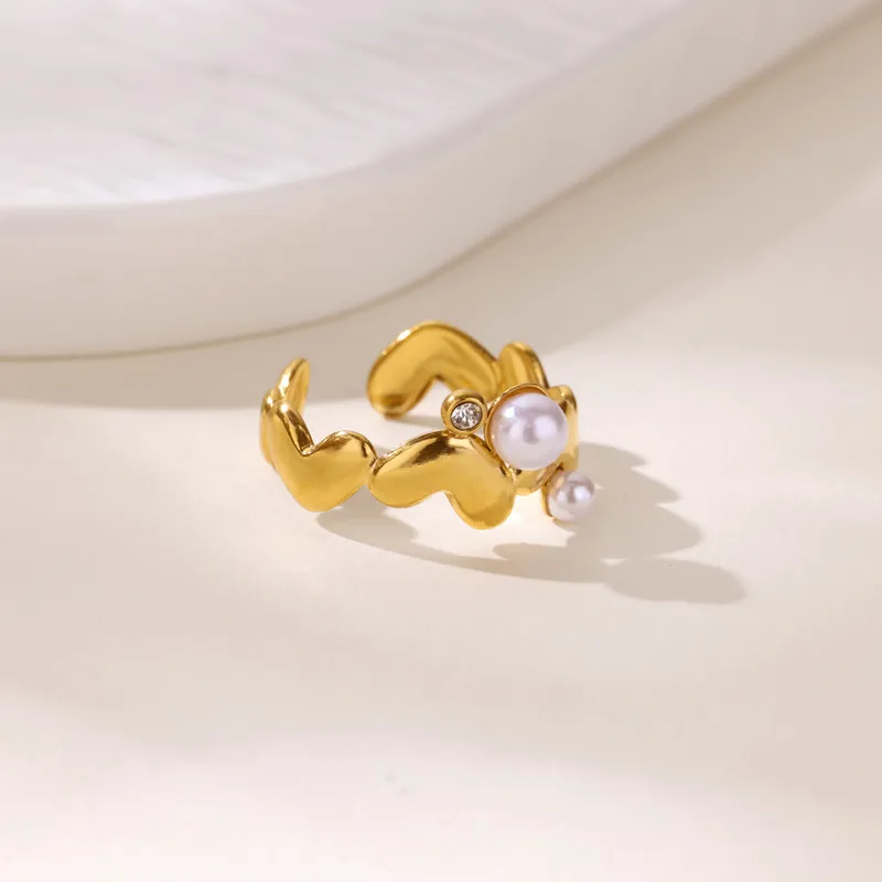 Gold Pearl Wave Ring - Rings - 18k Gold Plated Waterproof Jewellery - Collection 9