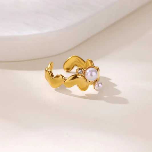 Gold Pearl Wave Ring - Rings - 18k Gold Plated Waterproof Jewellery - Collection 9
