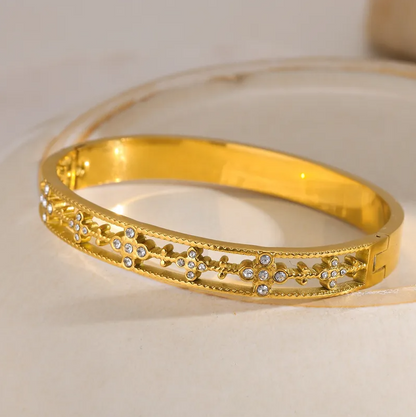 Gold Crystal Flower Bangle - Bracelets - 18k Gold Plated Waterproof Jewellery - Collection 9