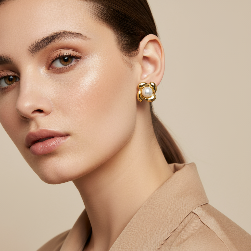 Gold Twisted Pearl Earrings - Earrings - 18k Gold Plated Waterproof Jewellery - Collection 9