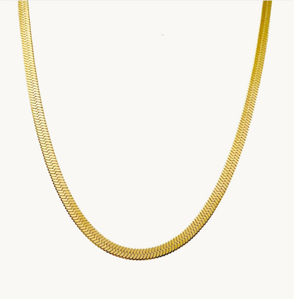Gold Flat Herringbone Chain - Necklace - 18k Gold Plated Waterproof Jewellery - Collection 9