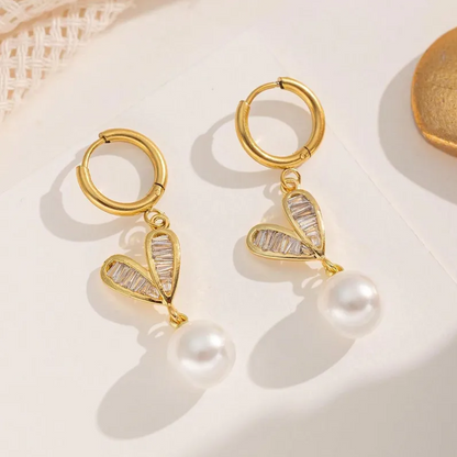 Gold Crystal Leaf White Pearl Jewellery Set - Jewellery Set - 18k Gold Plated Waterproof Jewellery - Collection 9