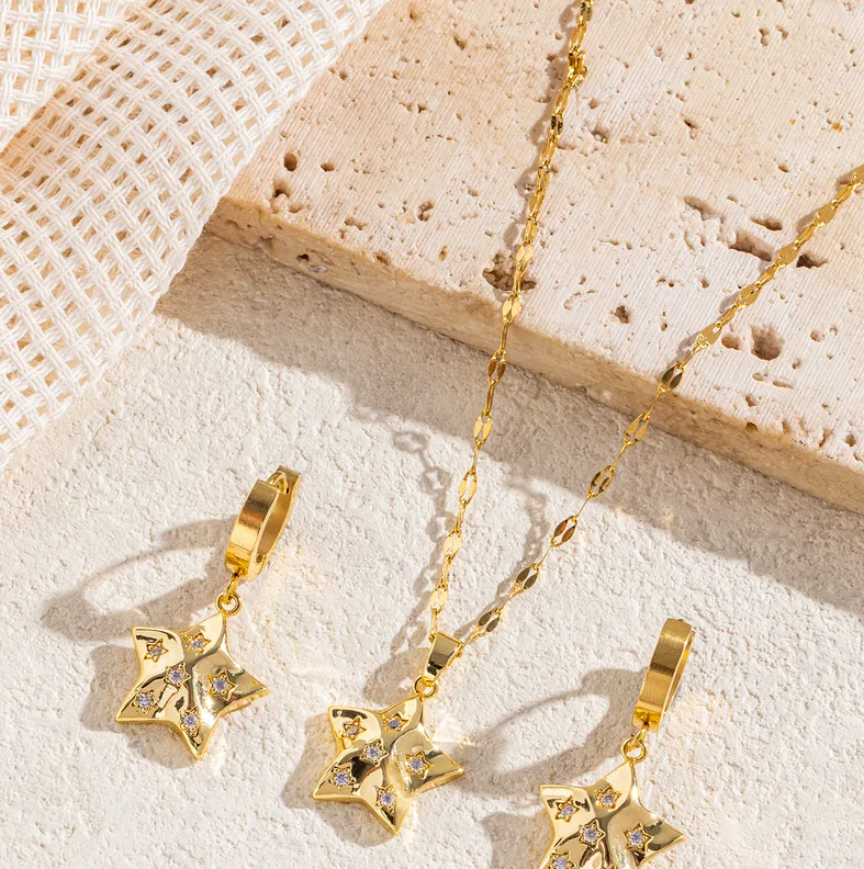 Gold Star Crystal Jewellery Set - Jewellery Set - 18k Gold Plated Waterproof Jewellery - Collection 9