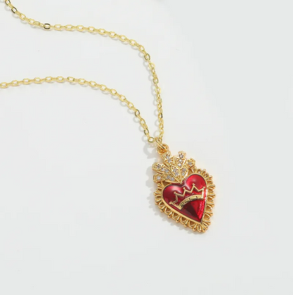 Gold Red Enamel Heart Crown Necklace - Necklace - 18k Gold Plated Waterproof Jewellery - Collection 9