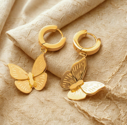Golden Butterfly Drop Earrings - Jewelry - 18k Gold Plated Waterproof Jewellery - Collection 9