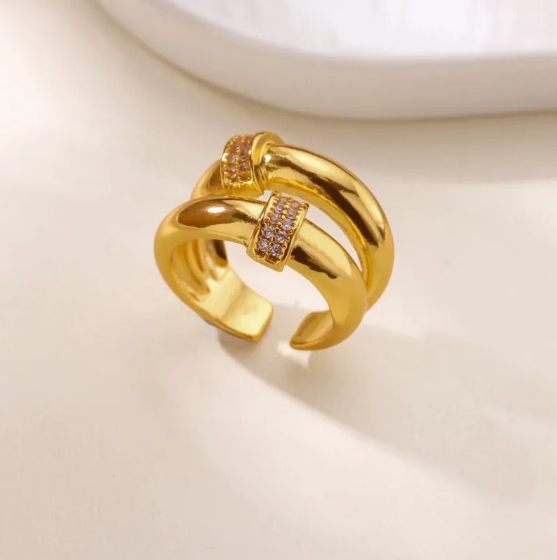 Gold Crystal Open Adjustable Ring - Ring - 18k Gold Plated Waterproof Jewellery - Collection 9