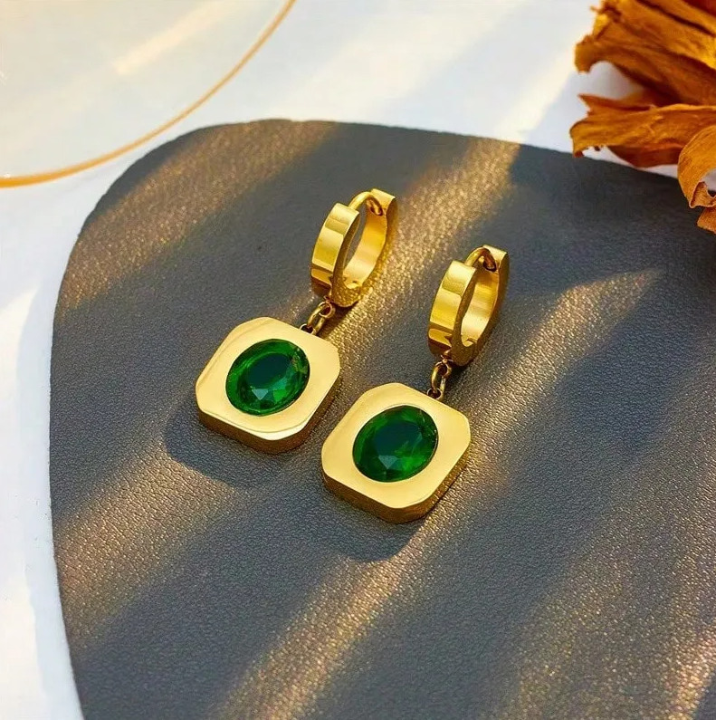 Green Gold Emerald Layered Jewellery Set - Jewellery Set - 18k Gold Plated Waterproof Jewellery - Collection 9