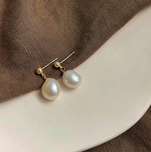 Gold Baroque Freshwater Pearl Drop Earrings - - 18k Gold Plated Waterproof Jewellery - Collection 9