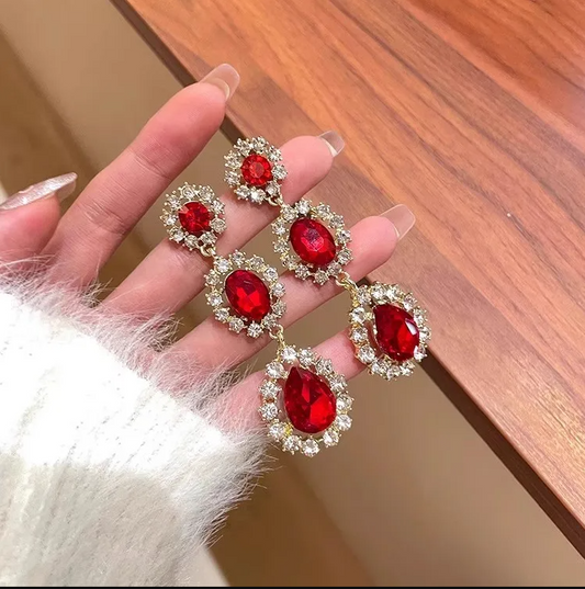 Red Crystal Drop Earrings - Earrings - 18k Gold Plated Waterproof Jewellery - Collection 9