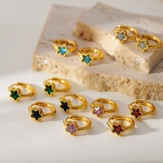 Gold Purple Crystal Star Huggie Earrings - Earrings - 18k Gold Plated Waterproof Jewellery - Collection 9