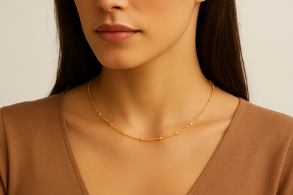 Gold Beaded Chain - Necklace - 18k Gold Plated Waterproof Jewellery - Collection 9