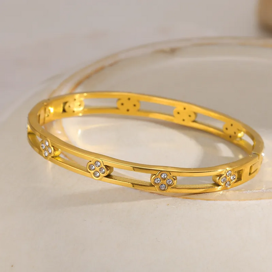 Gold Crystal Double Bar Bangle - Bracelets - 18k Gold Plated Waterproof Jewellery - Collection 9