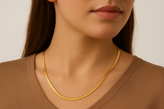 Gold Flat Snake Chain - Necklace - 18k Gold Plated Waterproof Jewellery - Collection 9