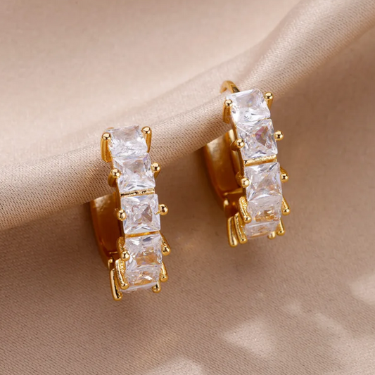 Gold Zircon Rectangle Stud Earrings - Earrings - 18k Gold Plated Waterproof Jewellery - Collection 9