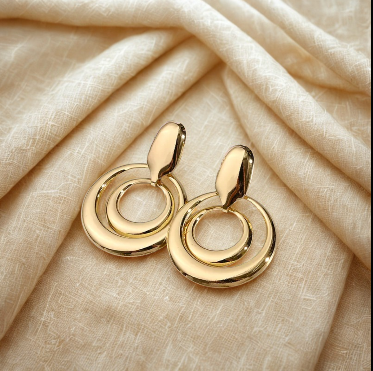 Gold Circular Drop Earrings - Jewelry - 18k Gold Plated Waterproof Jewellery - Collection 9