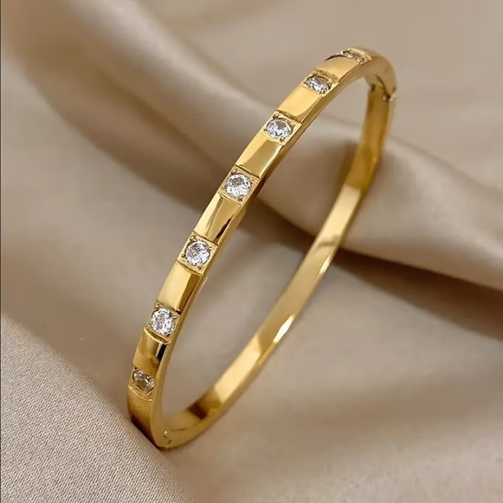 Gold Crystal Baguette Bangle - Bracelet - 18k Gold Plated Waterproof Jewellery - Collection 9