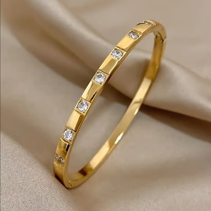 Gold Crystal Baguette Bangle - Bracelet - 18k Gold Plated Waterproof Jewellery - Collection 9