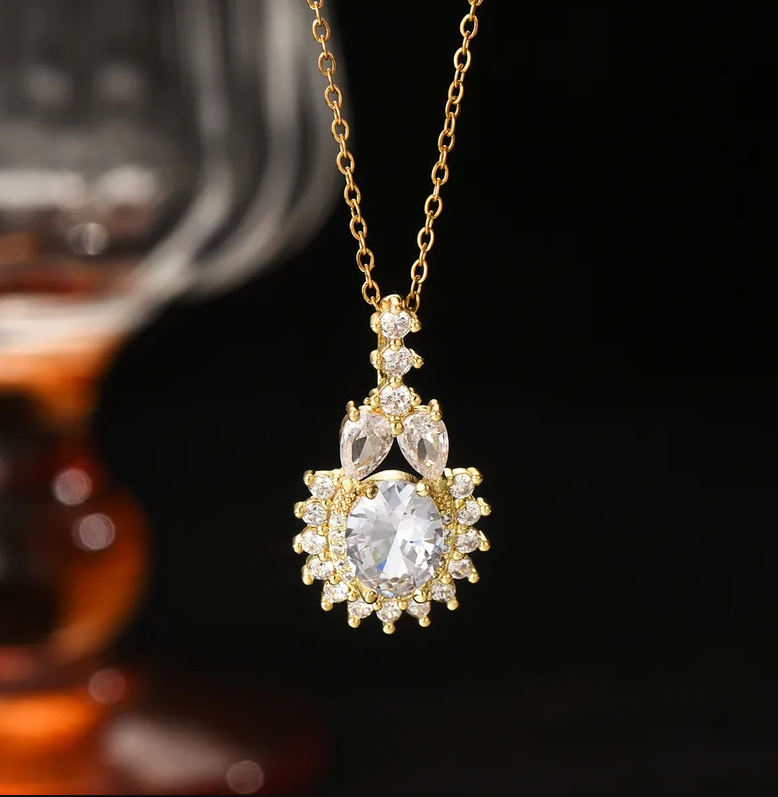 Gold Vintage White Crystal Jewellery Set - Jewellery Set - 18k Gold Plated Waterproof Jewellery - Collection 9