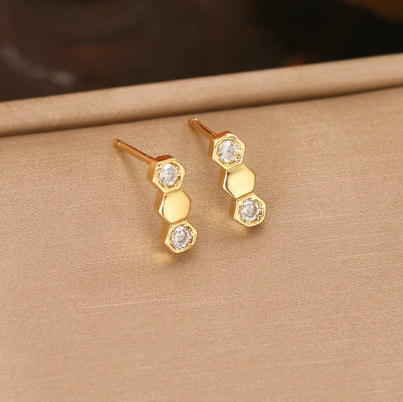 Gold Hexagon Crystal Jewellery Set - Jewellery Set - 18k Gold Plated Waterproof Jewellery - Collection 9