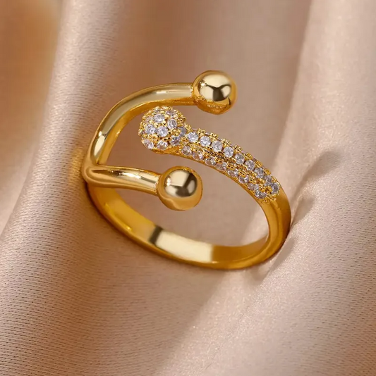 Gold Ball Crystal Ring - Rings - 18k Gold Plated Waterproof Jewellery - Collection 9