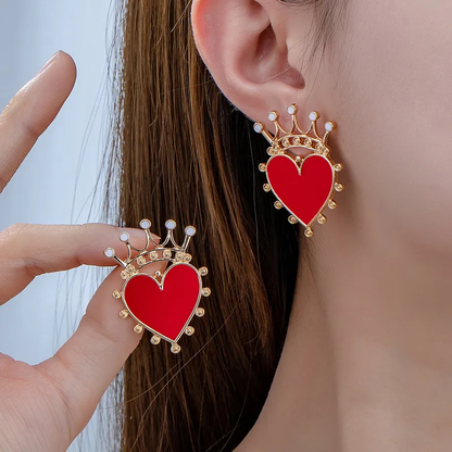 Gold Red Heart Crown Stud Earrings - Earrings - 18k Gold Plated Waterproof Jewellery - Collection 9
