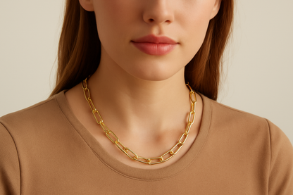 Gold Large Paperclip Link Chain - Necklace - 18k Gold Plated Waterproof Jewellery - Collection 9