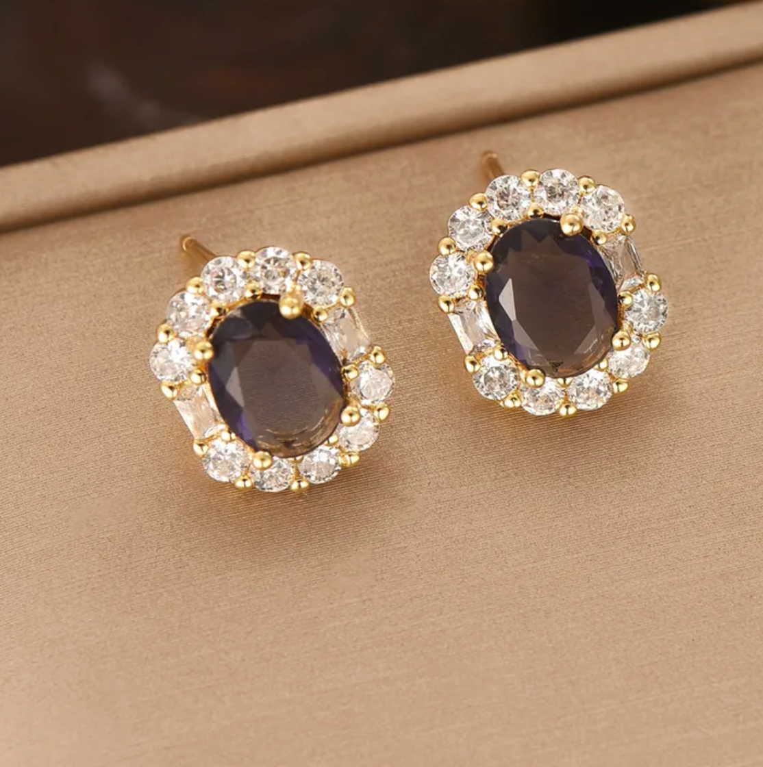 Gold Purple Crystal Jewellery Set - Jewellery Set - 18k Gold Plated Waterproof Jewellery - Collection 9