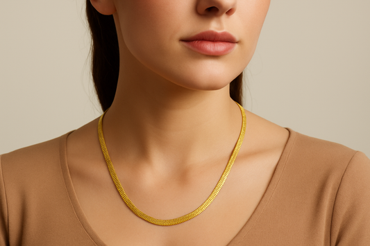 Gold Flat Herringbone Chain - Necklace - 18k Gold Plated Waterproof Jewellery - Collection 9