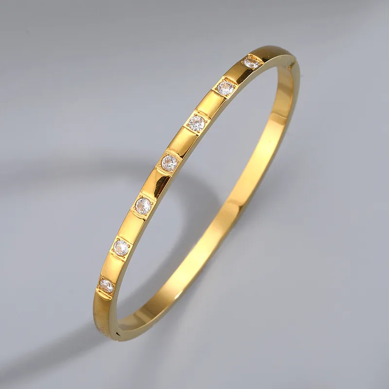 Gold Crystal Baguette Bangle - Bracelet - 18k Gold Plated Waterproof Jewellery - Collection 9