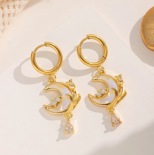Gold White Moon Teardrop Jewellery Set - Jewellery Set - 18k Gold Plated Waterproof Jewellery - Collection 9