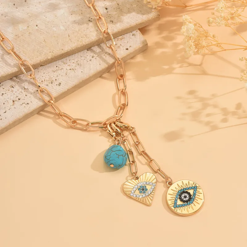Gold Turquoise Evil Eye Charm Necklace - Necklace - 18k Gold Plated Waterproof Jewellery - Collection 9